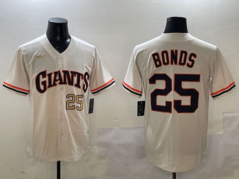 Men San Francisco Giants 25 Bonds Cream Throwback 2025 Nike MLB Jersey style 3